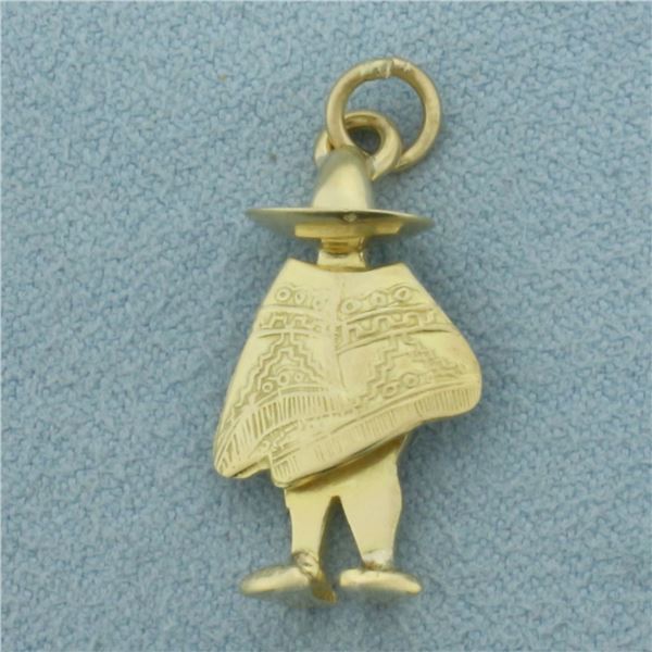 Hombre With Sombrero and Poncho Charm in 14k Yellow Gold