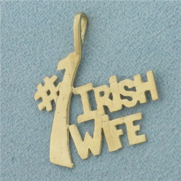 Number One #1 Irish Wife Pendant in 14k Yellow Gold