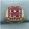 Image 1 : Ruby and Diamond Ring in 10k Yellow Gold