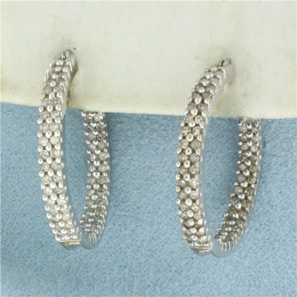 Diamond Inside Out Hoop Earrings in 10K White Gold