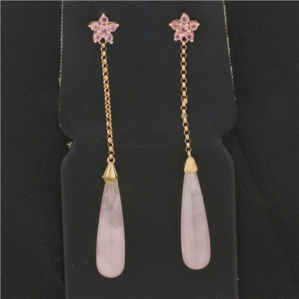 Rose Quartz and Pink Topaz Dangle Earrings in 10K Rose Gold
