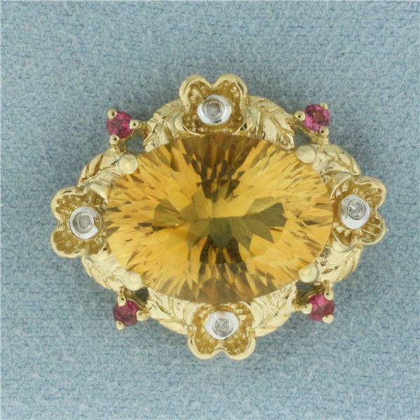 Citrine, Pink Tourmaline, and Diamond Pendant in 10k Yellow Gold