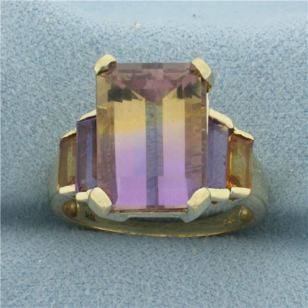 Ametrine, Amethyst, and Citrine Ring in 10K Yellow Gold