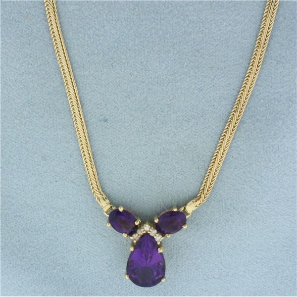 Amethyst and Diamond Necklace in 14K Yellow Gold