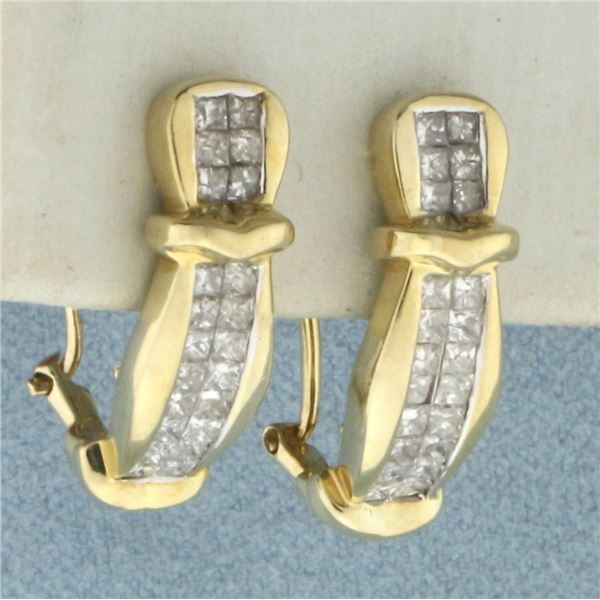 Invisible Set Diamond Earrings in 14K Yellow Gold