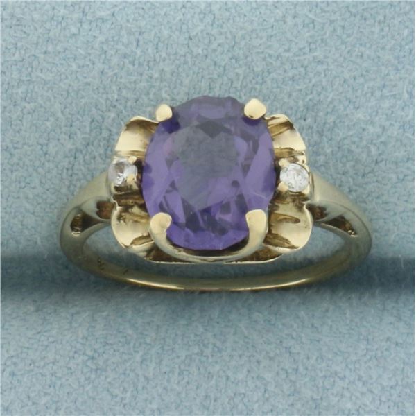 Color Changing Sapphire and Diamond Ring in 14k Yellow Gold