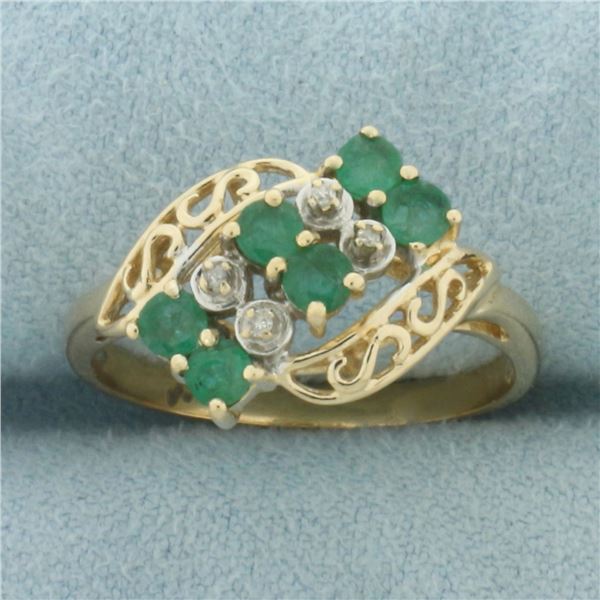 Emerald and Diamond Ring in 14K Yellow Gold