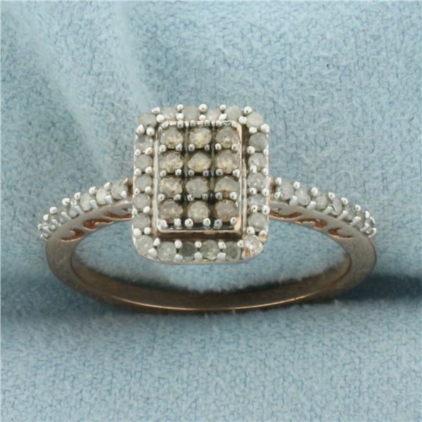 Chocolate and White Diamond Halo Ring in 10K Rose Gold