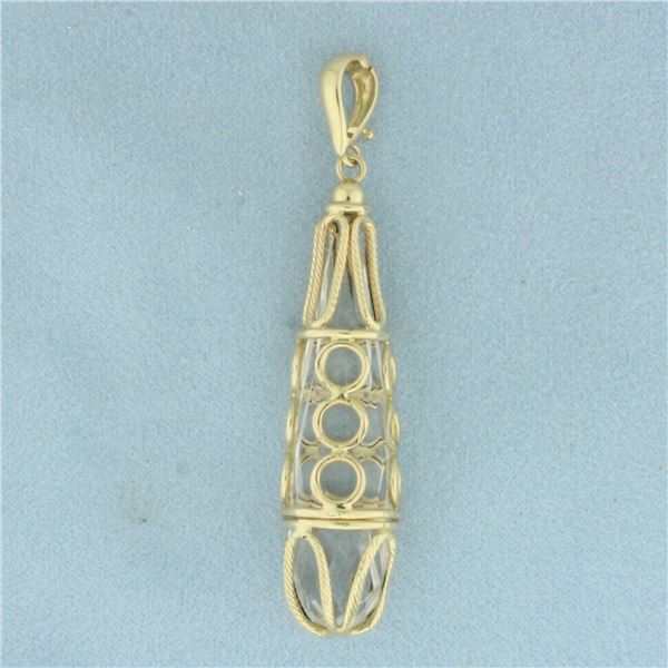 Italian White Crystal Pendant  in 14K Yellow Gold