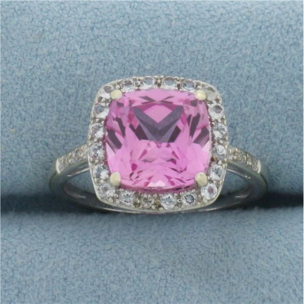 Pink Topaz and White Sapphire Halo Ring in 10K White Gold