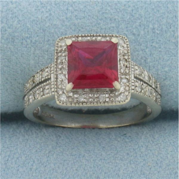 Lab Created Ruby and Diamond Ring in 10K White Gold