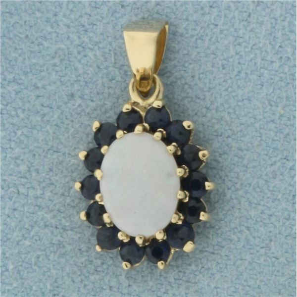 Opal and Sapphire Pendant in 14K Yellow Gold