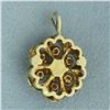 Image 2 : Antique Old European Cut Diamond and Enamel Pendant In 14K Yellow Gold