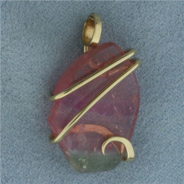 Watermelon Tourmaline Pendant in 14k Yellow Gold