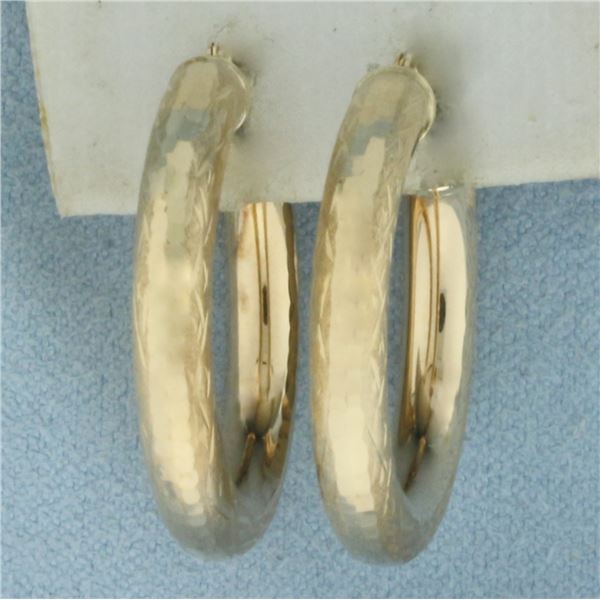 Etched Design Hoop Earrings in 14K Yellow Gold