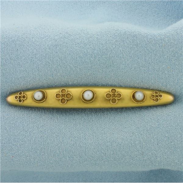 Numbered Antique Seed Pearl Pin in 14k Yellow Gold