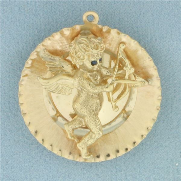 Large Cupid 3D Medallion Charm or Pendant in 14k Yellow Gold