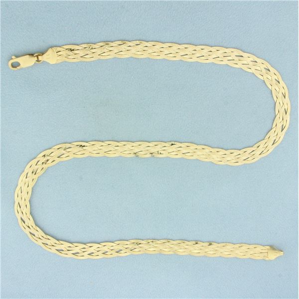 18 Inch Italian Woven Herringbone Link Chain Necklace in 14k Yellow Gold