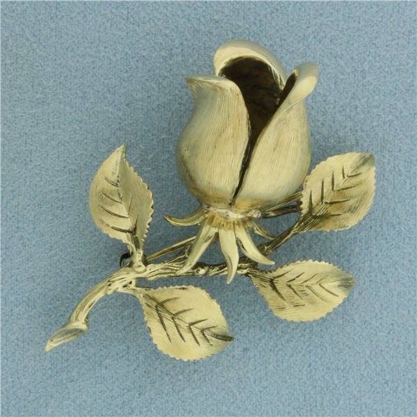 Rose Flower Brooch Pin in 14k Yellow Gold