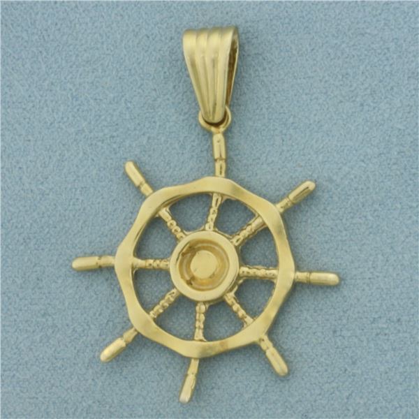 Ships Wheel Helm Pendent in 14k Yellow Gold