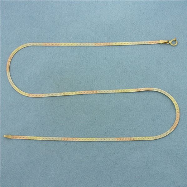 16 inch Tri-Color Herringbone Link Necklace in 14k White, Rose, and Yellow Gold