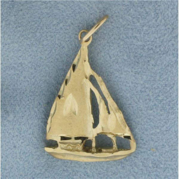 Diamond Cut Sailboat Pendant or Charm in 14k Yellow Gold