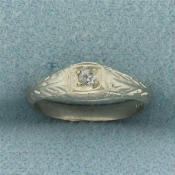 Antique Old Mine Cut Diamond Baby Ring in 14K White Gold