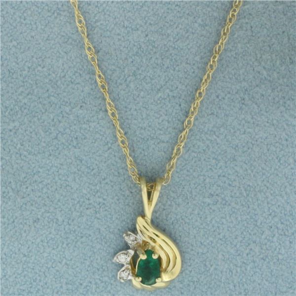 Emerald and Diamond Necklace in 14K Yellow Gold