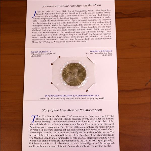 Republic of the Marshall Islands First Men on the Moon $5 Commemorative Coin  OGP