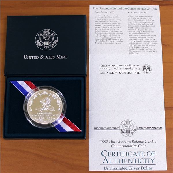 US Mint 1997 Botanic Garden Commemorative Silver Dollar Coin Uncirculated OGP