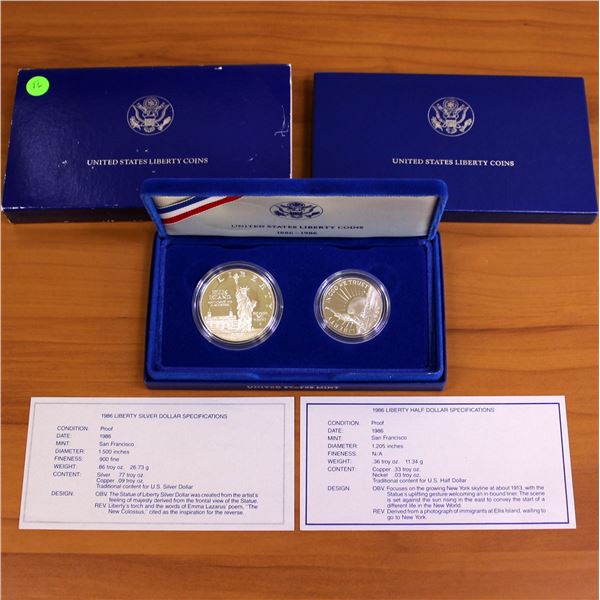 1986 US Mint Liberty Silver Dollar and Half Dollar Coin Set OGP