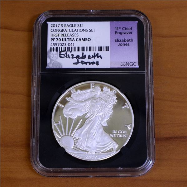 2017 Silver Eagle Congratulations Set NGC PF70 Ultra Cameo Elizabeth Jones Signed Coin