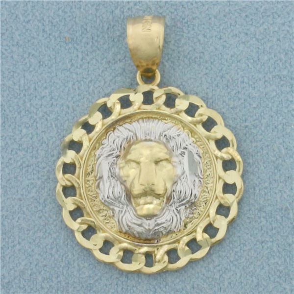 Lion Head Pendent in 10k Yellow and White Gold