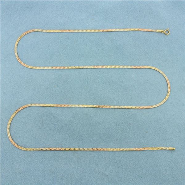 24 Inch Tri Color Italian Herringbone Link Necklace in 14k Yellow, White, and Rose Gold