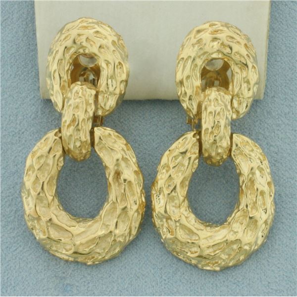Nugget Door Knocker Hoop Earrings in 14k Yellow Gold
