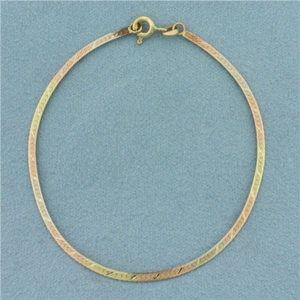 Italian Tri-Color Herringbone Link Bracelet in 14k Yellow, White, and Rose Gold