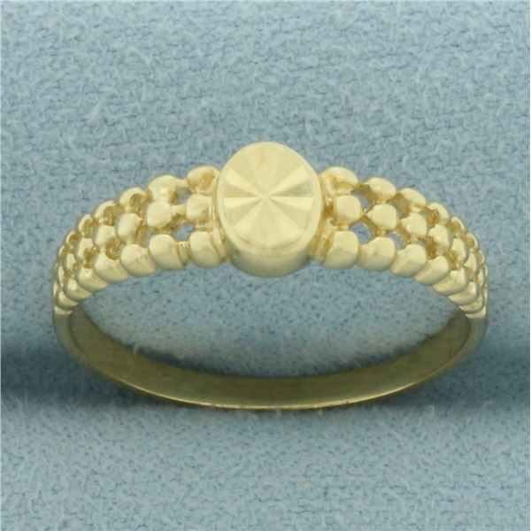 Diamond Cut Star Design Ball Bead Ring in 14k Yellow Gold