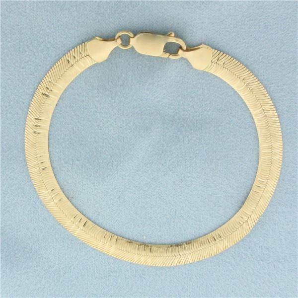 Italian Etched Herringbone Link Bracelet in 14k Yellow Gold