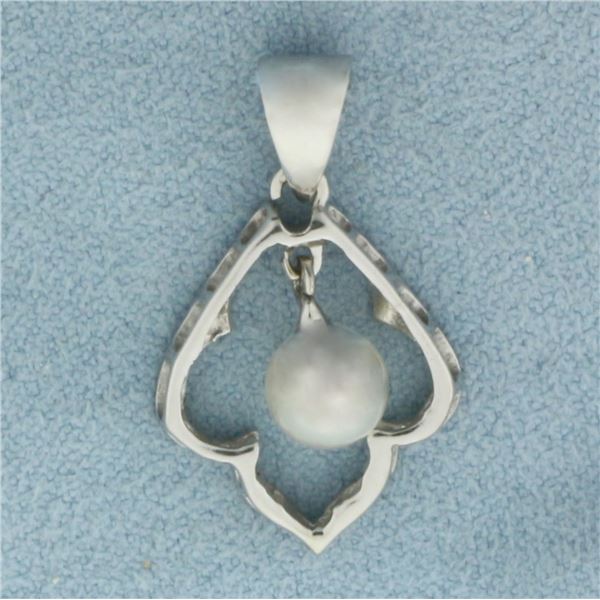 Cultured Pearl Dangle Pendant in 14K White Gold