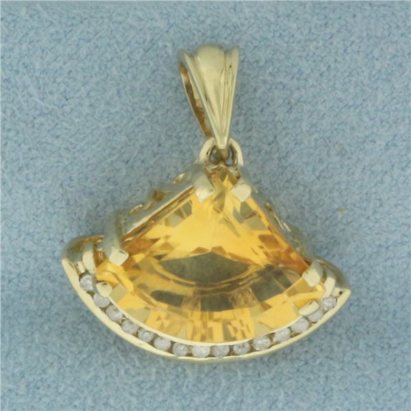 Citrine and Diamond Pendant in 10K Yellow Gold