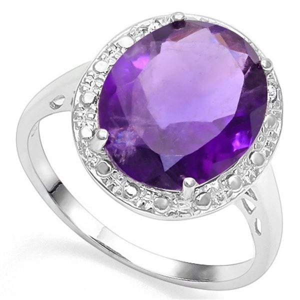 Vintage Style Large Amethyst and Diamond Ring in Sterling Silver