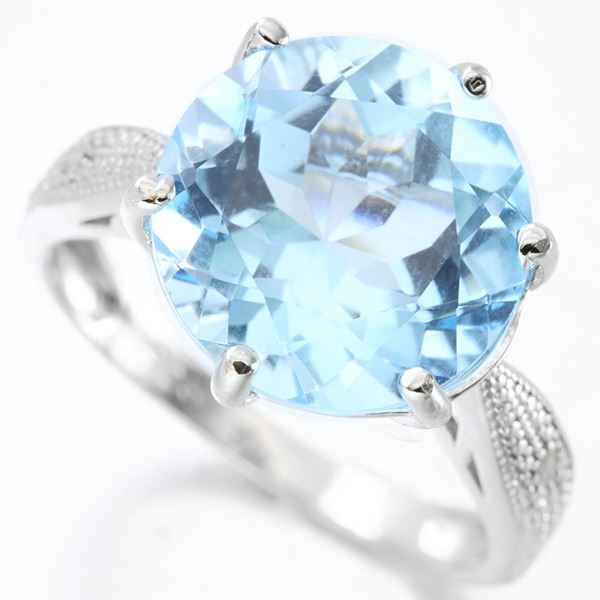 Huge Blue Topaz and Diamond Statement Ring in Sterling Silver