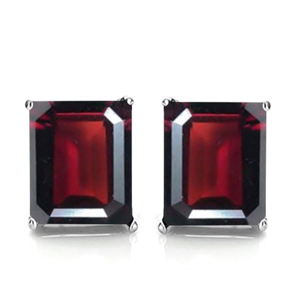 6x8 Emerald Cut Garnet Earrings in Sterling Silver