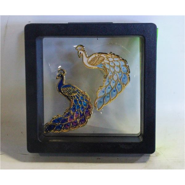 NEW 2PC PEACOCK PINS WITH ENAMEL FILLED