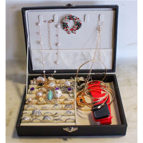 JEWELRY  BOX WITH ESTATE  JEWELRY