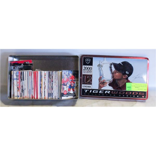 LOT OF 200 VINTAGE NHL CARDS INSIDE TIGER WOODS