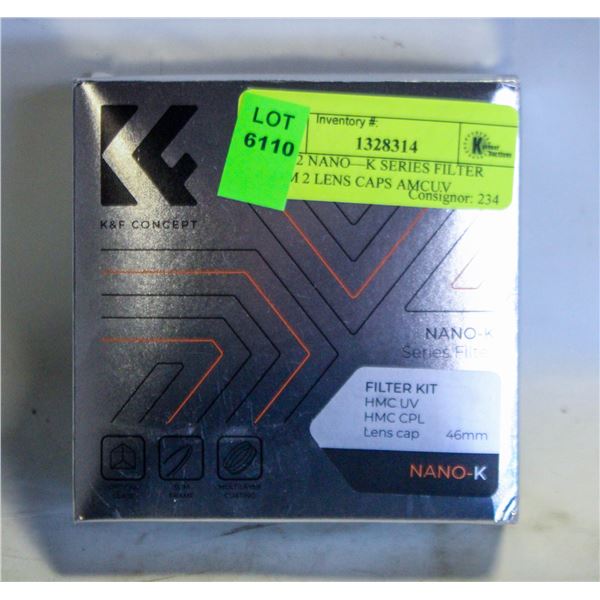 NEW 2 NANO—K SERIES FILTER 46MM 2 LENS CAPS AMCUV