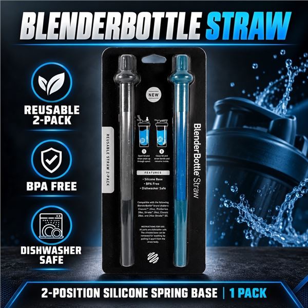 NEW 2PK BLENDER BOTTLE REUSABLE STRAWS