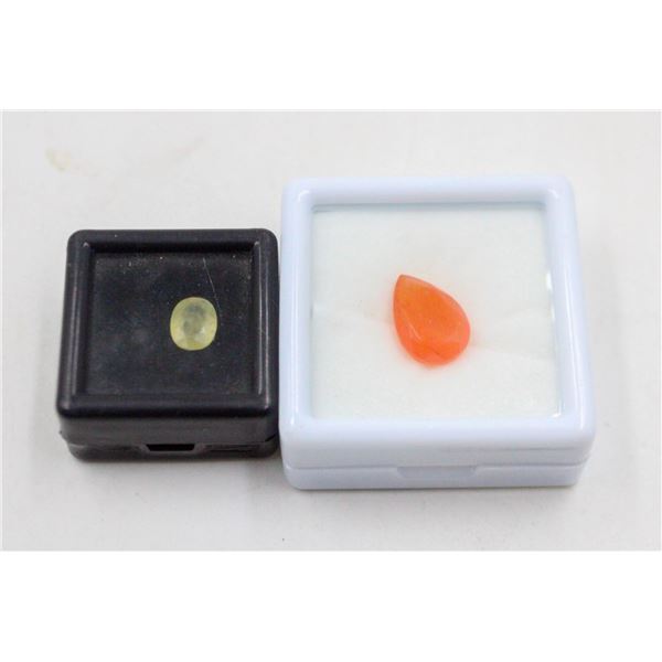#157-NATURAL CAMELIAN 6.07CT/YELLOW SAPPHIRE 2.05C