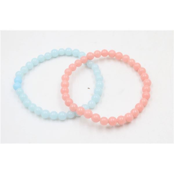 #256-NATURAL LUMINOUS STONE PINK & BLUE BRACELET